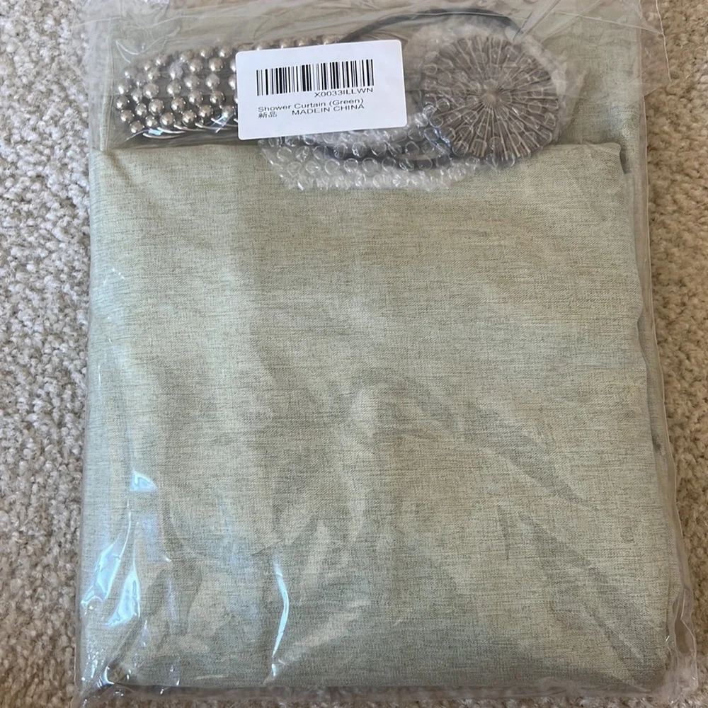 Linen Shower Curtain for Bathroom Waterproof and Machine Washable (Green)